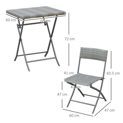 Outsunny 3PC Bistro Set Rattan Furniture Garden Folding Chair Table Grey - 3