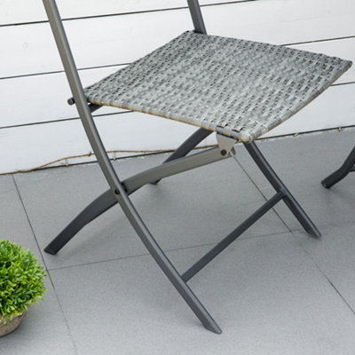 Outsunny 3PC Bistro Set Rattan Furniture Garden Folding Chair Table Grey - 8
