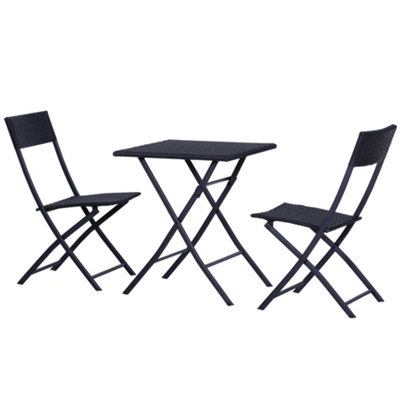 Outsunny 3PC Bistro Set Rattan Furniture Outdoor Garden Folding Chair Table