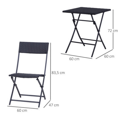 Outsunny 3PC Bistro Set Rattan Furniture Outdoor Garden Folding Chair Table - 3