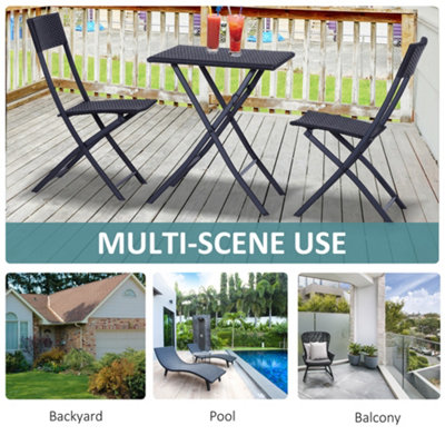 Outsunny 3PC Bistro Set Rattan Furniture Outdoor Garden Folding Chair Table - 4