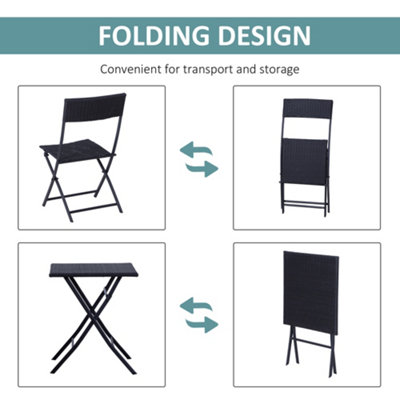 Outsunny 3PC Bistro Set Rattan Furniture Outdoor Garden Folding Chair Table - 5