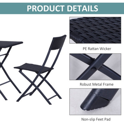 Outsunny 3PC Bistro Set Rattan Furniture Outdoor Garden Folding Chair Table - 6