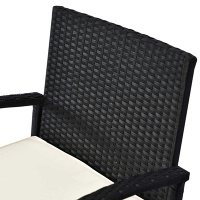 Outsunny 3PC Garden Rattan Bistro Set Balcony Dining Table 2 Seater Chair Black - 8
