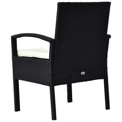 Outsunny 3PC Garden Rattan Bistro Set Balcony Dining Table 2 Seater Chair Black - 9