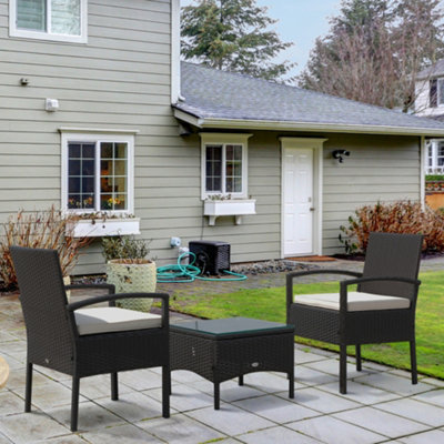 Outsunny 3PC Garden Rattan Bistro Set Balcony Dining Table 2 Seater Chair Brown - 8