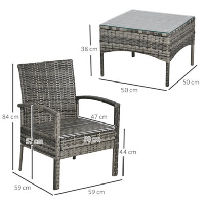 Outsunny 3PC Garden Rattan Bistro Set Balcony Dining Table Chair Mixed Grey - 3