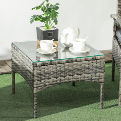 Outsunny 3PC Garden Rattan Bistro Set Balcony Dining Table Chair Mixed Grey - 8