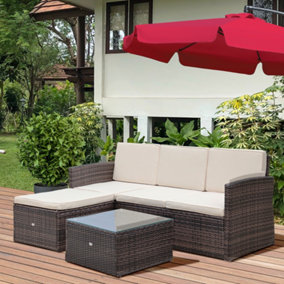 Outsunny 3pc PE Rattan Wicker Set Storage 3-seater Sofa Footstool Table Brown