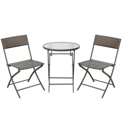 Outsunny 3PC Rattan Bistro Set Folding Chair Coffee Table Garden Outdoor