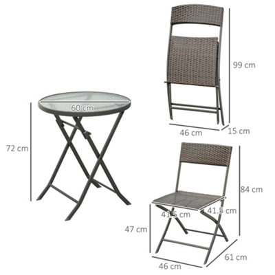 Outsunny 3PC Rattan Bistro Set Folding Chair Coffee Table Garden Outdoor