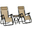 Outsunny 3PC Zero Gravity Chairs Sun Lounger Table Set w/ Cup Holders, Beige