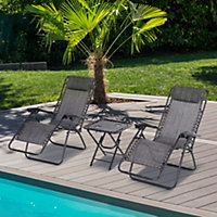 Outsunny 3PC Zero Gravity Chairs Sun Lounger Table Set W/ Cup Holders Light Grey