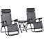 Outsunny 3PC Zero Gravity Chairs Sun Lounger Table Set W/ Cup Holders Light Grey
