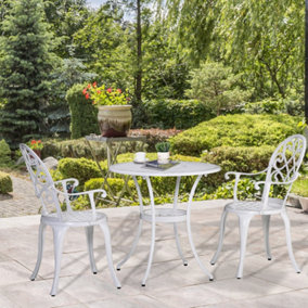 Outsunny 3PCs Garden Bistro Set Cast Aluminium Round Table with 2 Chairs White