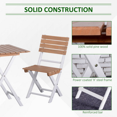 Outsunny 3Pcs Garden Bistro Set, Folding Outdoor Chairs and Table, Natural