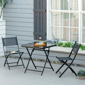 Outsunny 3Pcs Garden Bistro Set Folding Table and 2 Chairs Outdoor Furniture