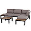 Outsunny 3pcs Garden Sectional Sofa Side Table Furniture Set Aluminum with Cushion