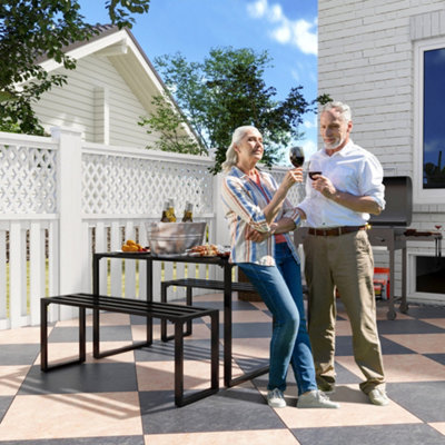 Outsunny 3Pcs Outdoor Dining Set Metal Table Bench Patio Garden Yard