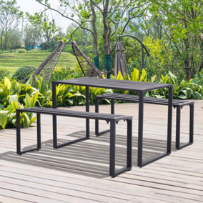 Outsunny 3Pcs Outdoor Dining Set Metal Table Bench Patio Garden Yard
