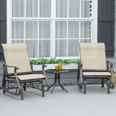 Outsunny 3PCS Outdoor Gliding Chairs w/ Table Set Patio Garden Furniture Khaki