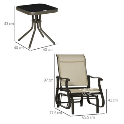 Outsunny 3PCS Outdoor Gliding Chairs with Table Set Patio Garden Furniture Khaki - 3