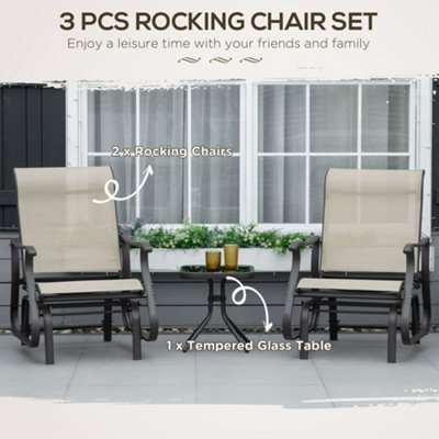 Outsunny 3PCS Outdoor Gliding Chairs with Table Set Patio Garden Furniture Khaki - 4