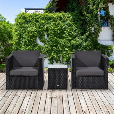 Outsunny 3Pcs Patio 2 Seater Rattan Sofa Garden Furniture Set Coffee w Cushions