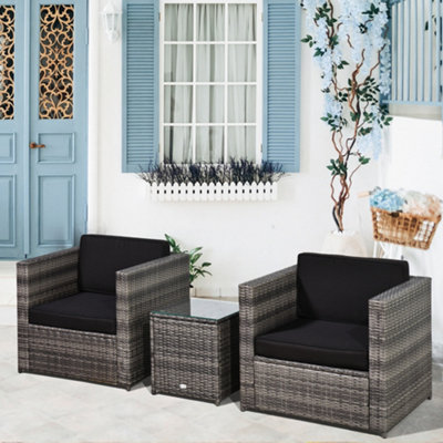 Outsunny 3Pcs Patio 2 Seater Rattan Sofa Garden Furniture Set Coffee w/ Cushions