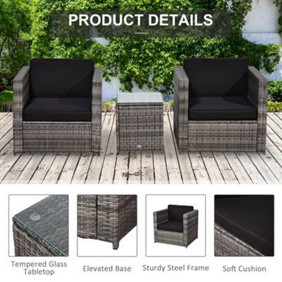 Outsunny 3Pcs Patio 2 Seater Rattan Sofa Garden Furniture Set Coffee w/ Cushions