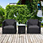 Outsunny 3Pcs Patio 2 Seater Rattan Sofa Garden Furniture Set Coffee with Cushions Black