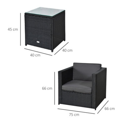 Outsunny 3Pcs Patio 2 Seater Rattan Sofa Garden Furniture Set Coffee with Cushions Black - 3