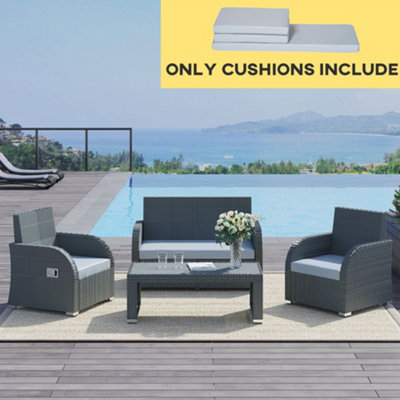 Outsunny 3PCs Rattan Garden Seat Cushions Pads for Patio Furniture, Grey