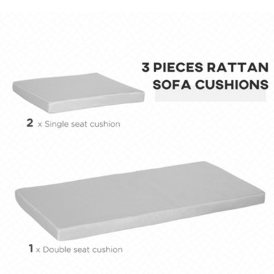 Outsunny 3PCs Rattan Garden Seat Cushions Pads for Patio Furniture, Grey