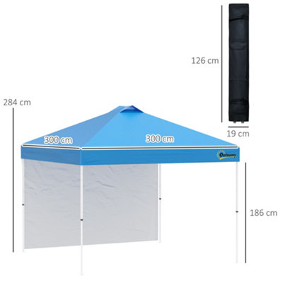Outsunny 3x(3)M Pop Up Gazebo Canopy Tent w/ 1 Sidewall Carrying Bag Blue