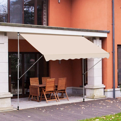 Outsunny 3x1.5m Manual Retractable Patio Awning Floor- to-ceiling Shade Beige