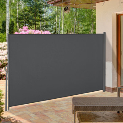Outsunny 3x1.6M Retractable Side Awning Screen Fence Patio Privacy Divider Grey