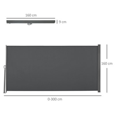Outsunny 3x1.6M Retractable Side Awning Screen Fence Patio Privacy Divider Grey