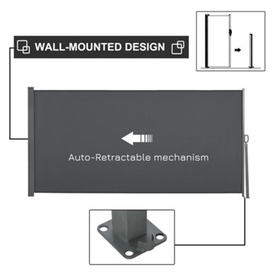 Outsunny 3x1.6M Retractable Side Awning Screen Fence Patio Privacy Divider Grey