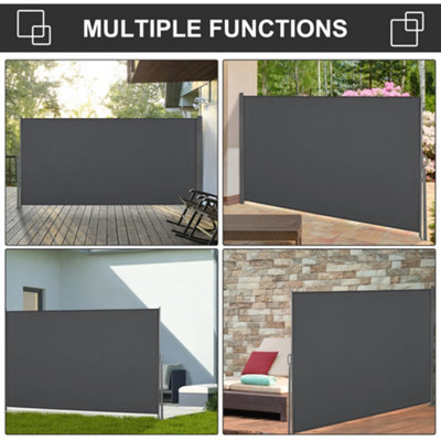 Outsunny 3x1.6M Retractable Side Awning Screen Fence Patio Privacy Divider Grey