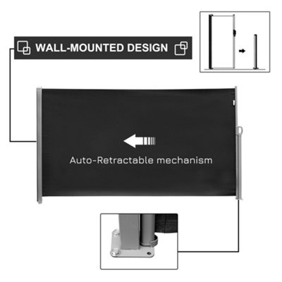 Outsunny 3x1.8M Retractable Side Awning Screen Fence Patio Privacy ...