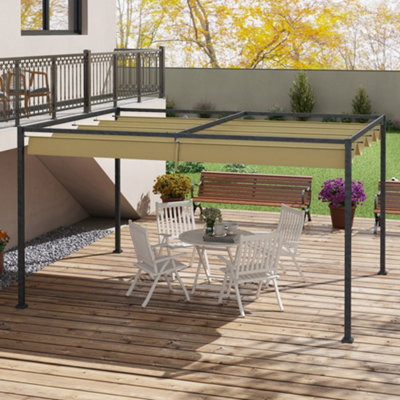 Outsunny 3x2m Metal Pergola Gazebo Patio Sun Shelter Retractable Canopy Khaki