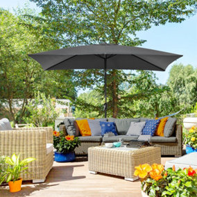 Outsunny 3x2m Patio Parasol Canopy Tilt Crank 6 Ribs Sun Shade Garden Black