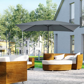 Outsunny 3x2m Patio Parasol Canopy Tilt Crank 6 Ribs Sun Shade Garden Dark Grey