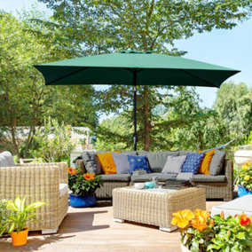 Outsunny 3x2m Patio Parasol Canopy Tilt Crank 6 Ribs Sun Shade Garden Green