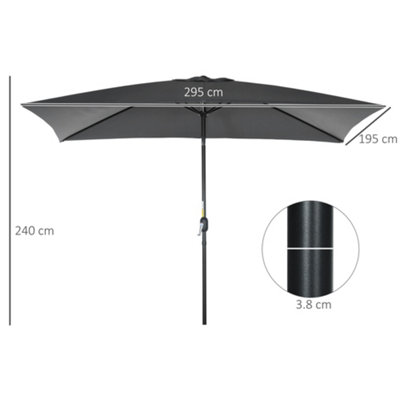 Outsunny 3x2m Patio Parasol Garden Umbrellas Canopy with Aluminum Tilt Crank Rectangular Sun Shade Steel, Black