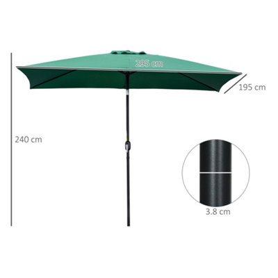Outsunny 3x2m Patio Parasol Garden Umbrellas Canopy with Aluminum Tilt Crank Rectangular Sun Shade Steel, Green