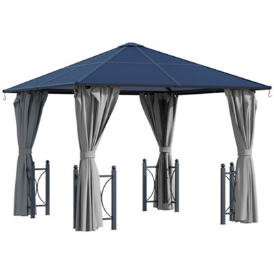 Outsunny 3x3(m) Hardtop Gazebo with Polycarbonate Roof, Netting and Curtains