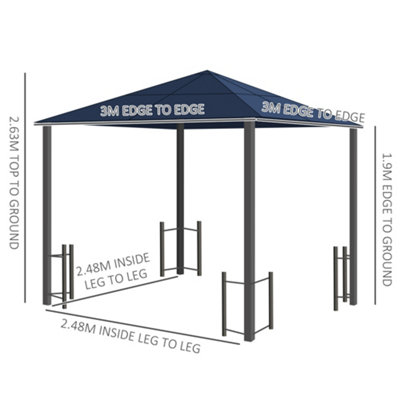 Outsunny 3x3(m) Hardtop Gazebo with Polycarbonate Roof, Netting and Curtains