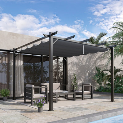 Outsunny 3x3(m) Pergola Gazebo Sun Shade Shelter Aluminium Garden Canopy, Grey